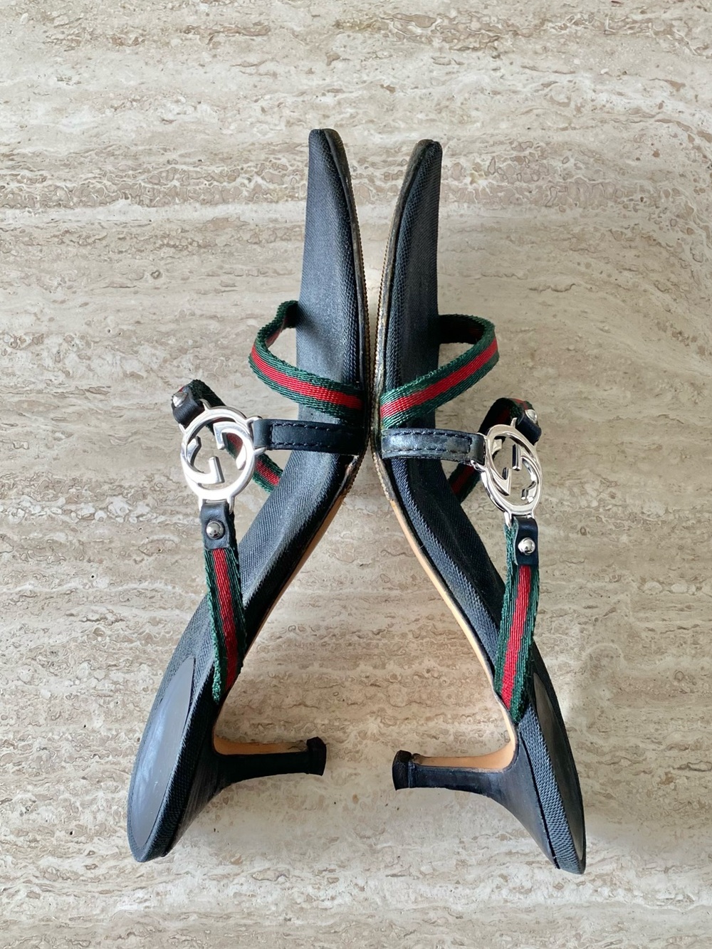 Vintage Gucci Tom Ford-era Stripe GG Sandal Heels - Picture 5 of 9